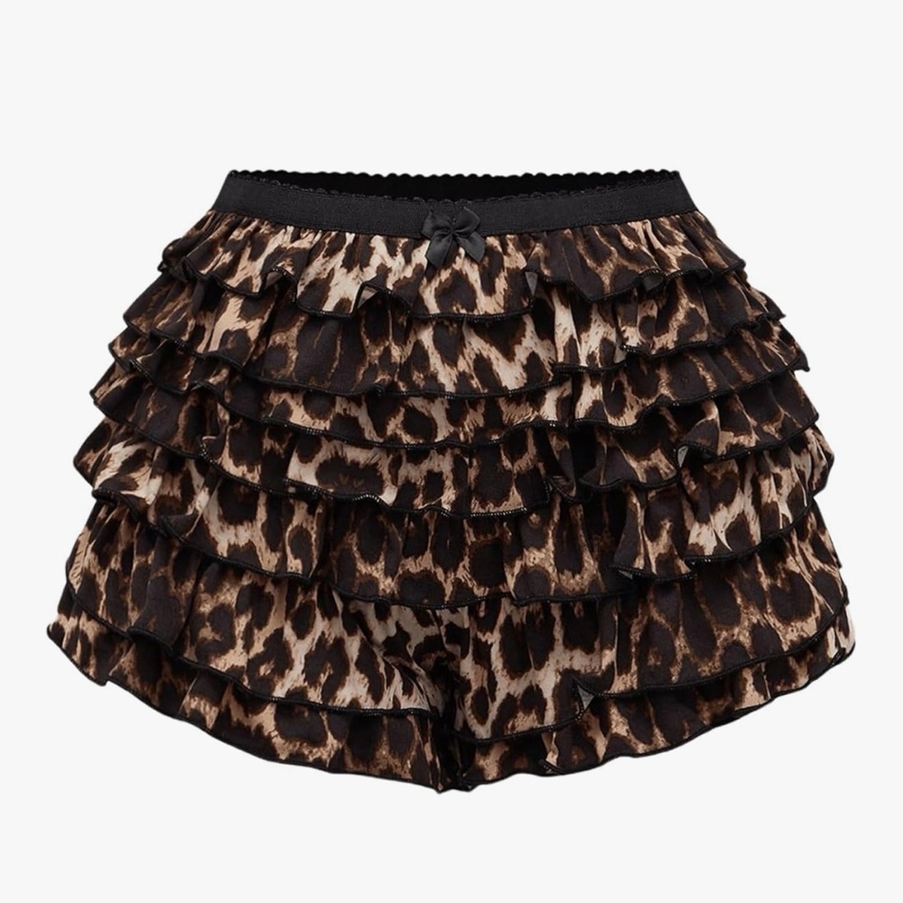 Leopard Print Ruffle Women's Shorts